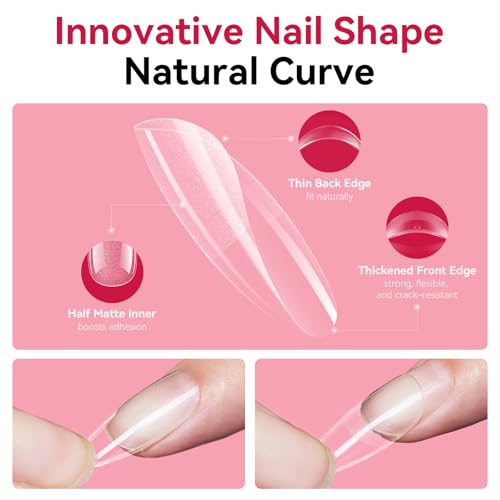 Makartt Almond Nail Tips: 500pcs Medium Pre-buffed Full Cover Clear Press on Nails 10 Sizes Soak Off Soft Gel Nail Tips Extension Professional Acrylic Fake Nails No Crease False Nail Salon DIY Art