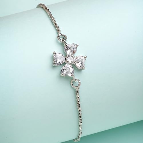 Image of ZENEME Bracelet Silver Toned Rhodium Plated American Diamond Crystal Charm Bracelet For Women