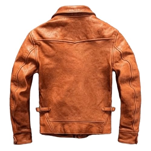 Men's Vintage Classic CowHide Genuine Tan Leather Field Aviator Jacket with Plaid Lining2