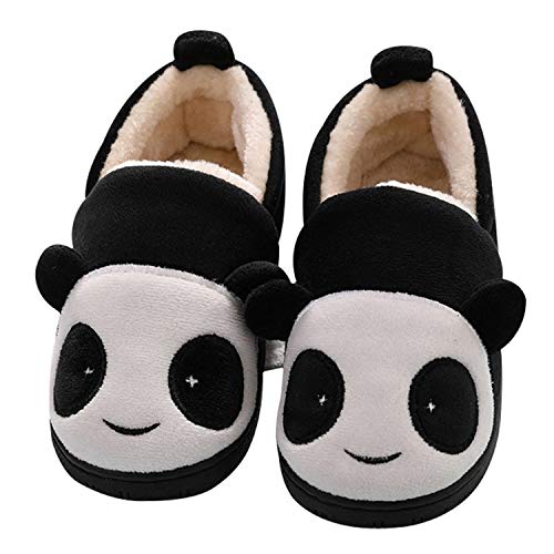 Sisttke Automne Hiver Enfants Filles Garçons Pantoufles de Style Panda Coton Peluche Chat Chaussons Femme Homme Accueil Slippers Chaussures pour Parent-Enfant, Panda Noir, 25/26 EU