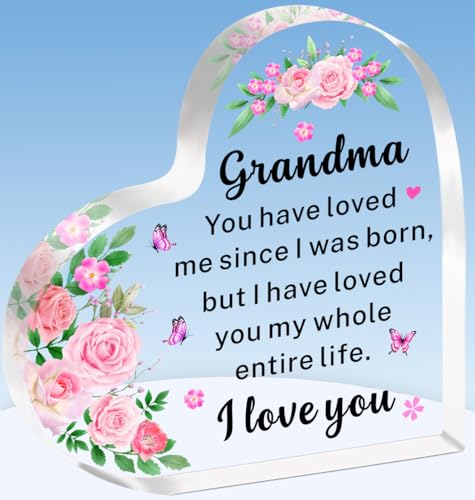 Image of TTOVEN Grandma Gifts Grandma Christmas Mothers Day Birthday Gifts Grandma Heart Shape Acrylic Plaque Gift