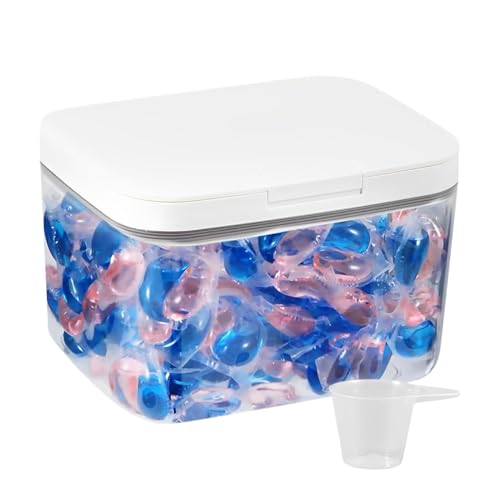 Contenedor de polvo para lavandería, caja de almacenamiento de líquido para lavandería, dispensador de hojas de detergente de 2.8 L, dispensador transparente de gran capacidad con tapa con taza