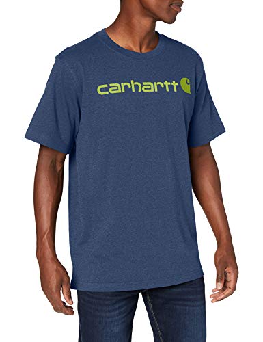 Carhartt, Hombre, Camiseta De Manga Corta Con Logotipo Gráfico, Tejido Grueso, Ajuste Ligeramente Holgado, Azul cobalto oscuro jaspeado, S