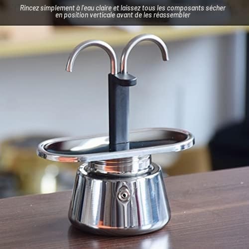 Acouto Cafetière Moka Pot en Acier Inoxydable, 100 ML, 2 Tasses, Double Bec, Italien DIY, pour Maison et Camping