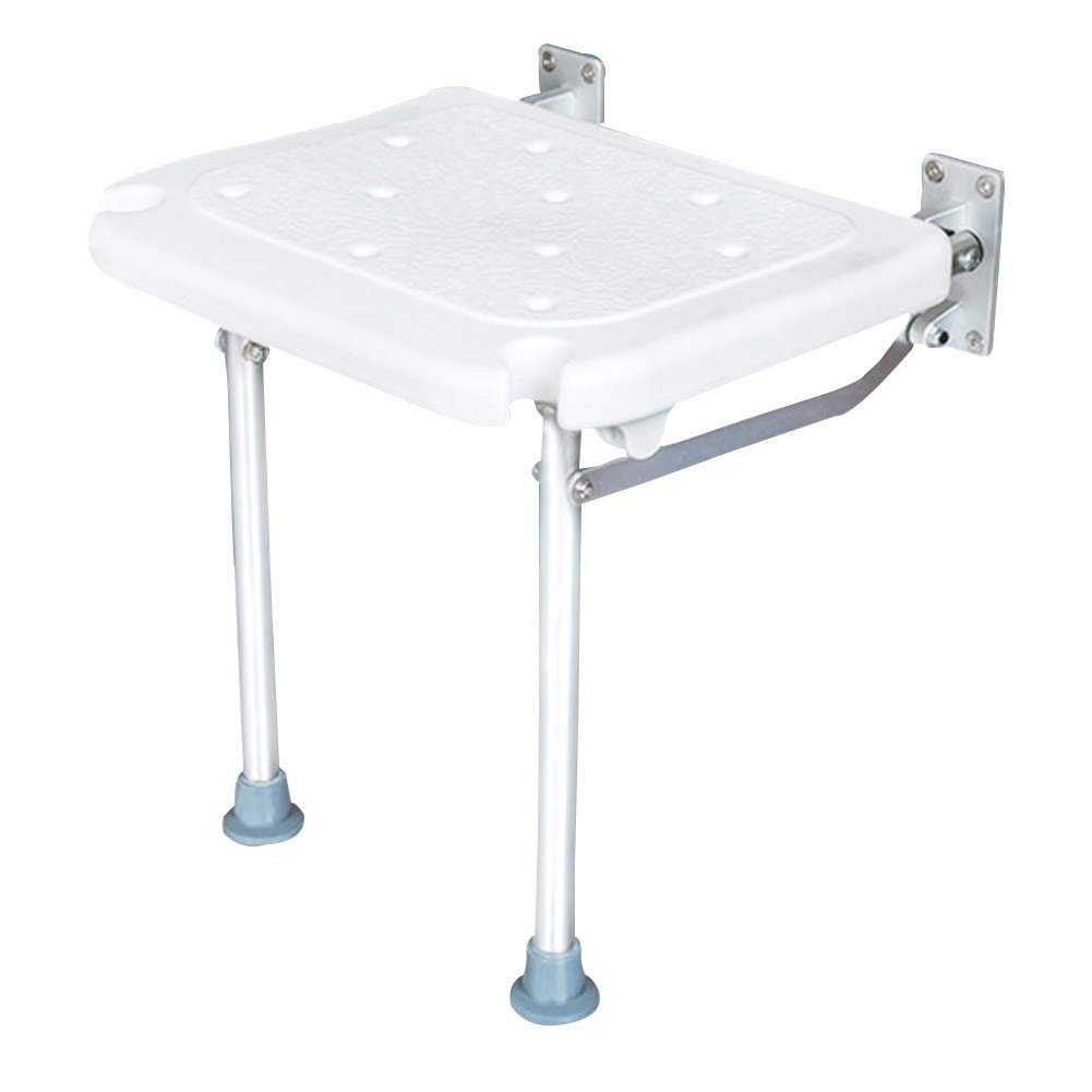 HYCH-Asiento De Ducha Abatible, Soporte De Dos Pies Seguro Y A Salvo, Fácil De Limpiar, Fácil Instalación Baño/Ocio Taburete De Pared,Blanco,38cmx40cmx42cm