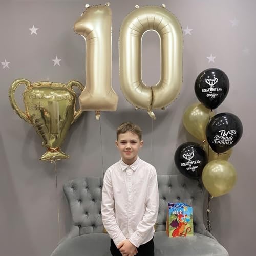 Image of Metallic Gold Number 0 Balloons 40 Inch, Large Champagne Number Balloons 0-9 Set, Light Gold 0 Mylar Foil Balloon Numbers for Girls Boys Baby Shower Birthday Graduation Anniversary Party Decorations