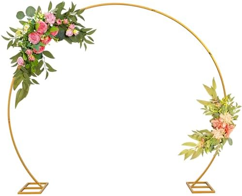 Suoedd 8FT Wedding Arch Round Backdrop Stand Gold Metal Circle Balloon Arch Frame Stand for Wedding Ceremony Birthday Party Bridal Shower Anniversary Candy Tables Christmas Decoration