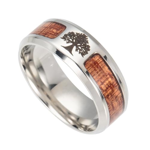 Bague de Mariage Arbre de Vie Viking en Acier Inoxydable Pour Hommes, Alliance Nordique Yggdrasil Et Incrustation de Bois, Bijoux de Chevalière de Style...