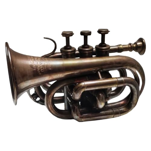 MM Vintage Bronze Antique Brass Trumpet Pocket Bugle Horn 3