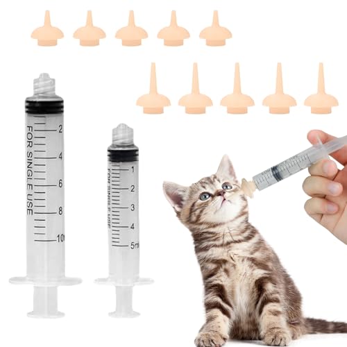 Pet Feeding Syringe with Nipple Silicone Feeding Tools for Kitten Puppy Feeding Syringe for Newborn Cat Dog Small Animals Rabbits (5ml+10ml +10 nipples)
