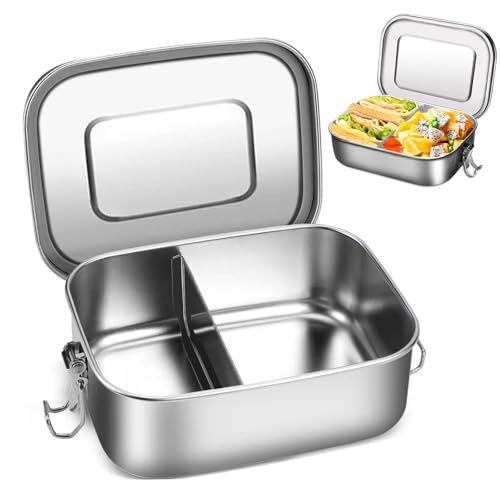 Scatola Per Il Pranzo In Acciaio Inox Con 1 Scomparto, Bento Box Robusto A Prova Di Perdite Da 850 Ml, Scatola Per Il Pranzo In Metallo Con Divisorio Mobile, Ecologica E Priva Di Bpa Per La Famiglia,-image
