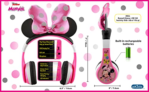 Image of Minnie Mouse Bluetooth Headphones for Kids Wireless Rechargeable Kid Friendly Sound (Minnie Mouse)