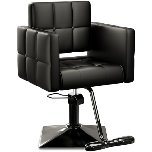 Baasha High-End All Black Salon Chair, Faux Leather Hydraulic Styling Chair with Memory Foam Cushion, 360° Swivel, Adjustable Height, Ergonomic Arm & Foot Rest, Heavy Duty Base, 330 lbs Capacity