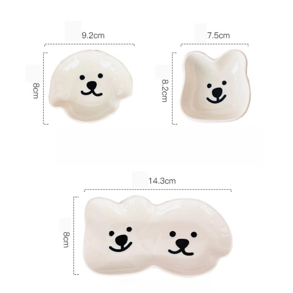 (2 Pieces) Ceramic Small Dish Home Cute Dipping Soy Sauce Seasoning Sushi Vinegar (Bear plate,Brown)