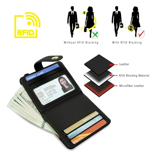 Image of Airkit Small Wallet Women RFID, PU Leather Card Holder with Keychain | Slim Compact Zipper Coin Purse for Ladies, Travel Holiday Gifts for Mom, Cute Mini Bifold Wallets