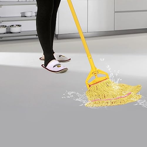 Image of WOPPLXY Looped-End String Wet Cotton Mops, Heavy Duty Industrial Commercial Mop with Extra Mop Head Replacement, 75 Inch Aluminium Alloy Pole, Wet Mop for Floor Cleaning