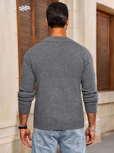 Runcati Mens Full Zip Cardigan Sweater Casual Slim Fit Knit Sweaters Stand Collar Fall Winter Ribbed Cardigan4