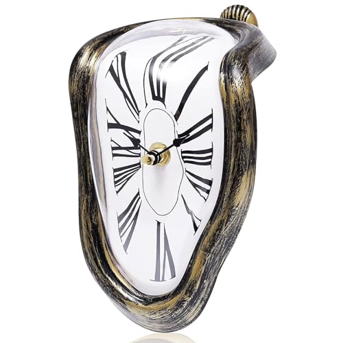 eaxeaxea Melting Shelf Clock - Art Decor Salvador Dali Surreal Dripping 8x4 in Matte Black Gold Anti-Fingerprint Shelf & Desk Gift