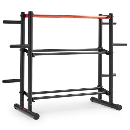 Sunny Health & Fitness Soporte para rack de almacenamiento multipeso, Soporte de Almacenamiento Multipeso para Mancuernas, Pesas Rusas, Discos Olímpicos, Barra y Balón Medicinal   SF XF921036