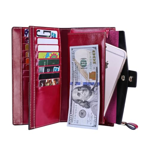 Image of Itslife Womens RFID Blocking Large Capacity Luxury Wax Genuine Leather Wallet Clutch Ladies Card Holder