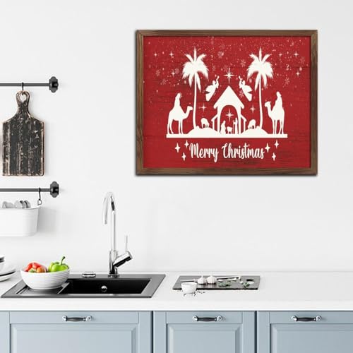 Panneau mural Jésus en bois antique décor de Noël rétro 40x50 cm - 7