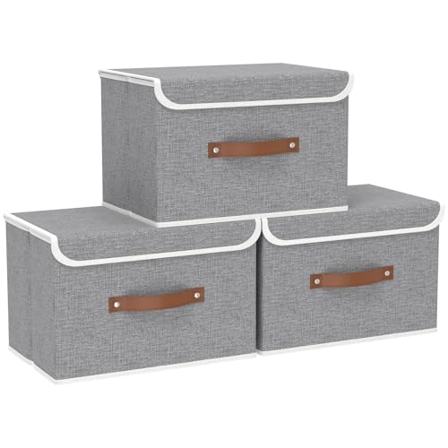 Yawinhe 3 Stück Aufbewahrungsboxen mit Deckel,45x30x30cm,Grau – Ansicht 1