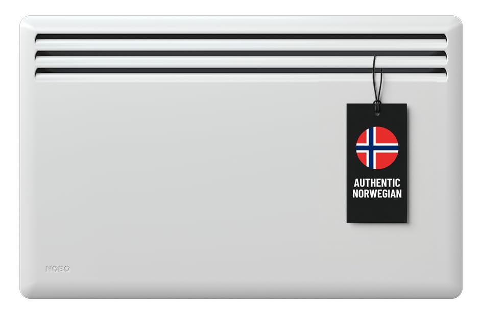 Radiador eléctrico Nobø NFK4N bajo consumo 750W blanco, convector eléctrico pared con termostato inteligente NCU-2Te, radiador wifi con temporizador, IP24, programas semanales, protección antihielo