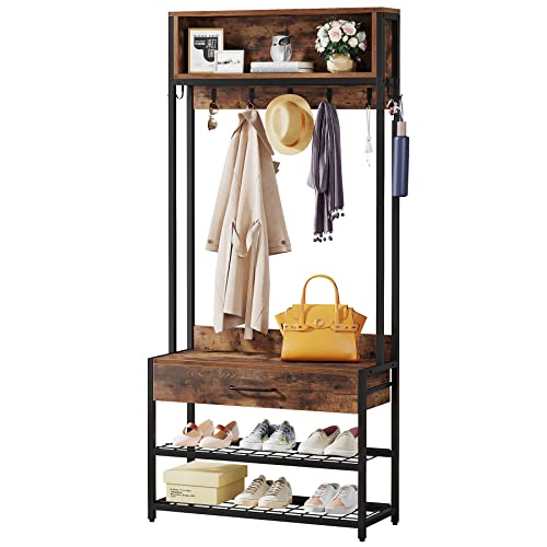 Little Tree 4-In-1 Entryway Hall Tree, Rustic Brown #TOP23