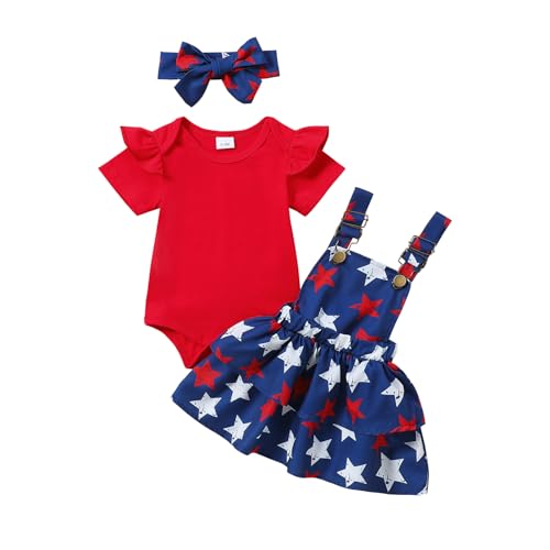 Image of Doisbetthsay Baby Girl Outfits Ruffle Sleeve Knit Ribbed Romper Suspender Skirt Headband Baby Dress Infant Girl Clothes