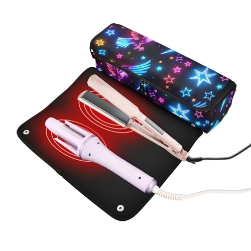 Organizador de Herramientas para el Cabello 2 en 1 con Tapete Resistente al Calor, Estuche de Viaje Grande para Planchas de Pelo y Accesorios, Diseño Neon, Portátil miniatura 2