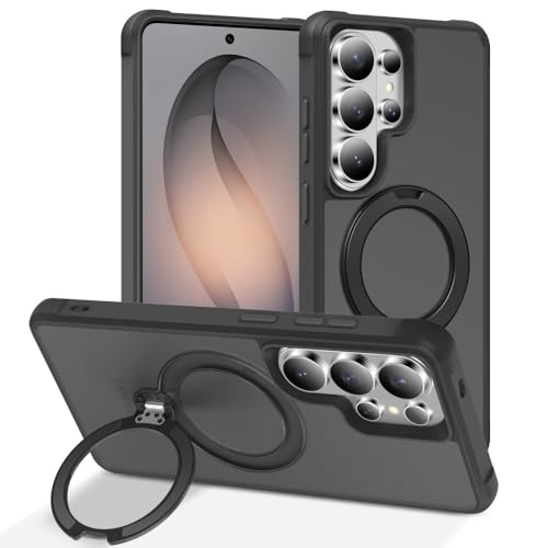 Coque Samsung S24 Ultra noire en silicone rigide avec anneau rotatif