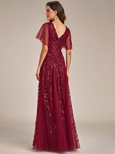 Image of Ever-Pretty Women's Sequin Formal Dresses Evening Gown Sparkly V-Neck Short Sleeve Floor Length Mother of The Bride Dress 736