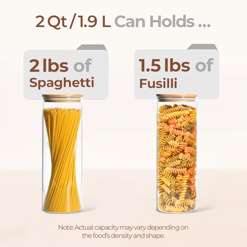 Image of ComSaf Pasta Containers Storage 2 Qt, Spaghetti Container, 3 Pack Glass Jar