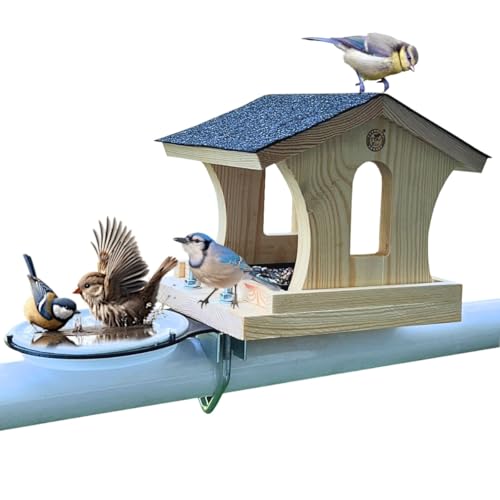 STAFECO Vogelfutterhaus Wildvogeltränken Vogeltränke Vogelhaus Balkon Balkongeländer Futterhaus Handarbeit Gartenvögel im Garten Halterung mit Einer Größe von 30 bis 60 mm(Balkon)