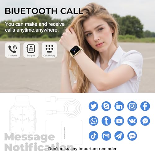 Image of Smart Watch for Men Women, 1.83 inch HD Touchscreen Fitness Watch with Bluetooth Call&Message Notifications, 110+Sport Modes, 24 /7 Heart Rate /Sleep Monitor, IP68 Waterproof Fitness Tracker, Champagne Gold