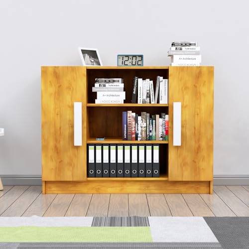 Image of Bniture Storage Cabinet Wooden Sideboard for Living Room with 3 Shelf and 2 Door | Multipurpose Book Shelf Storage Organizer Cabinet for Office Home Hallway Drawing Room Bedroom | Giant Wood