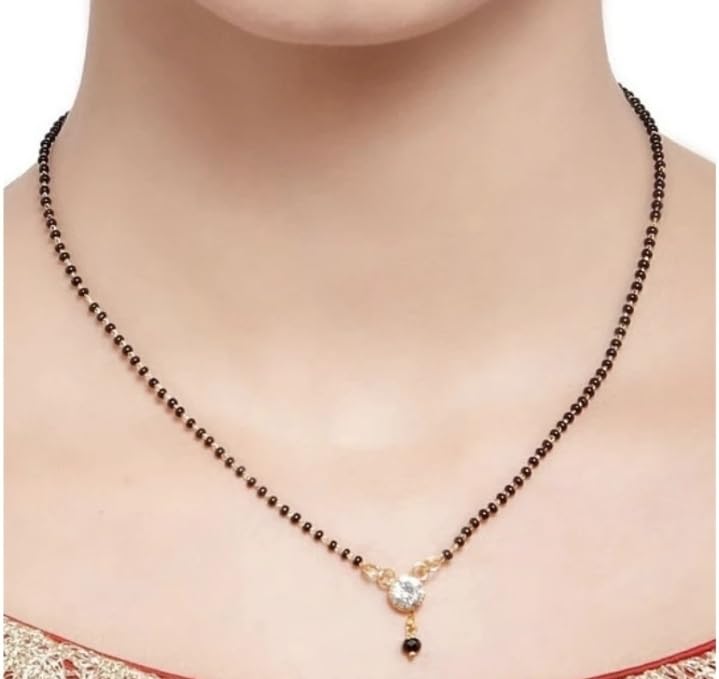 Traditional Black and Gold Mangalsutra Necklace with Crystal Pendant, Double Layer Beaded Chain for Women-image-28