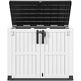 DWVO 36 cu ft Tool Storage Shed, Storage for Bakcyard, Patio, and Garden, Resin Plastic Shed with Sloped Lid, Lockable Door, and Wood Grain Finish, Light Gray