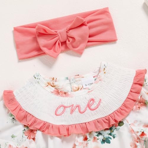 Image of GRNSHTS Baby Girl Birthday Cake Smash Outfit Toddler Girl My 1st Birthday Romper Tutu Skirt with Headband Clothes Set