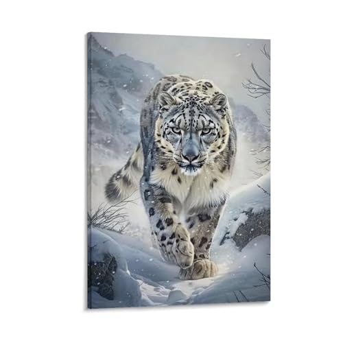Snow Leopard Majestic Walking Snow Poster Canvas Wall Art Prints