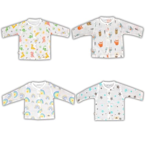 Image of Organic Cotton Muslin Full-Sleeve Jhabla Set for Newborn Boys & Girls Comfortable Baby Clothes - Pack of 4
