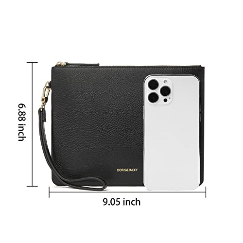 Image of DORIS&JACKY Women Leather Clutch Purse and Phone Wallet with Wristlet Strap | Soft Designer Evening Party Bag, Thin Slim RFID Blocking Cellphone Pouch Case, Formal Casual Handheld Premium Little Purse