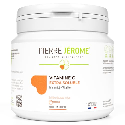 Vitamine C en Poudre Extra Soluble Pierre Jérôme - Acide L-Ascorbique Pur et Naturel - Complément Alimentaire Immunité, Energie, Stress - 500 G - 500 Jours