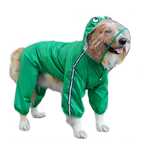 Dog Raincoat Hooded Pet Frog Slicker Poncho Waterproof Dog Rain Jacket with Harness Hole Soft Reflective Dog Onesie 4 Legs Jumpsuit for Small Medium Large Dogs (2XL:Green Frog)