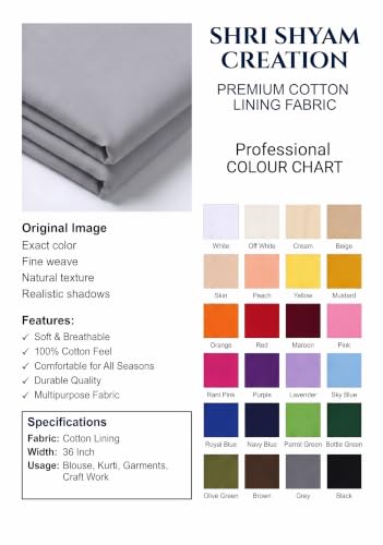 Image of Unstitched Cotton Astar /Lining /Cloth /Kapda Running into Meters for Suit,Sherwani,Kurti,Blouse /Choli,lehanga & Dress Materials(Available in 2,4,6 Meters Variation) (Grey, 6 Meter)