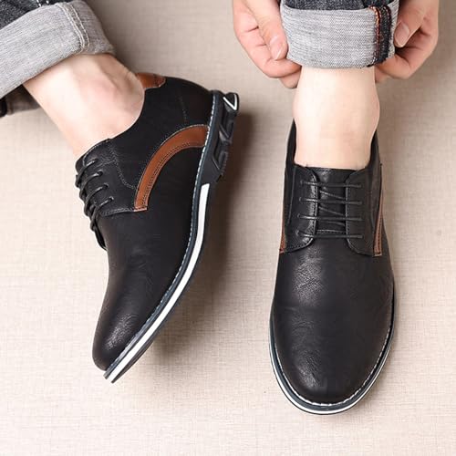 Men's Fashion Leather Lightweight Lace-up Orthopedic Derby Shoes Business Comfortable Soft Sole Slip Resistant Casual Walking Leather Shoes 7