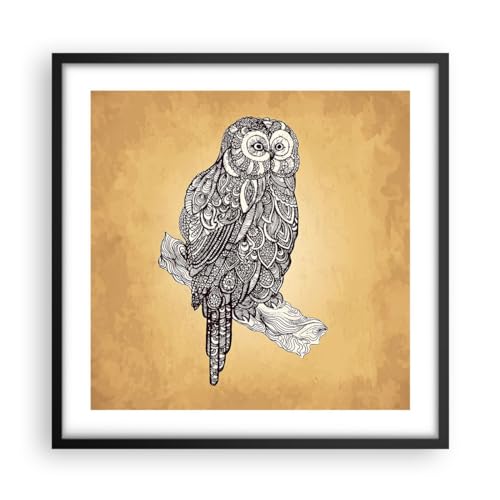 Tableau Hibou Moderne ARTTOR, Cadre Noir 50x50cm d'Exception pour Salon