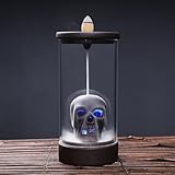 Romehaha Skull Backflow Incense Burner Ceramic Holder with 45 Cones - Waterfall Smoke Aromatherapy Decor for Home, Yoga, Meditation - Unique Gift for Halloween, Gothic Decor (6.5" H)