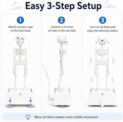 Qiieoev Dancing Skeleton Aquarium Bubbler, Air-Powered Skeleton Fish Tank Decor with Air Tube for Halloween Aquarium, Betta Tank & Small Fish Bowl,1 pcs - 5