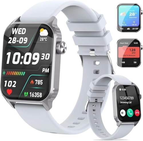 Image of TRAUSI Smart Watches for Women Men, 1.83 inches HD Smartwatch with 120 Sports Modes, Heart Rate/Sleep Monitor, IP67 Waterproof, Bluetooth Call & Music Control for iPhone/Android (Light gray)